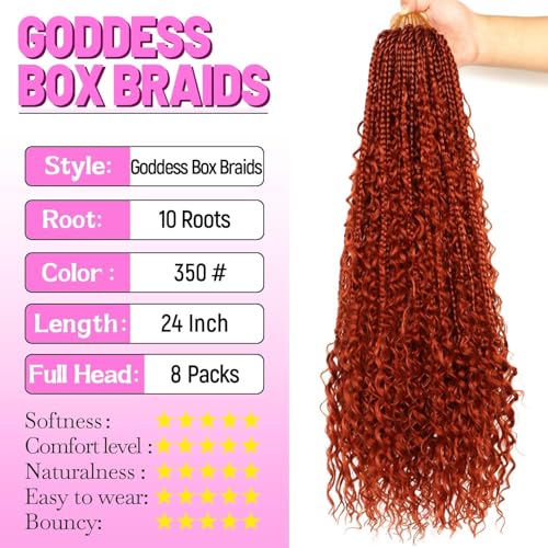 Goddess Boho Box Braids Crochet Hair-8 Packs 24 Inch Crochet Box Braids for Black Women Pre Looped (#350, 24 Inch (Pack of 8)) - color: #350, size: 24 Inch (Pack of 8)