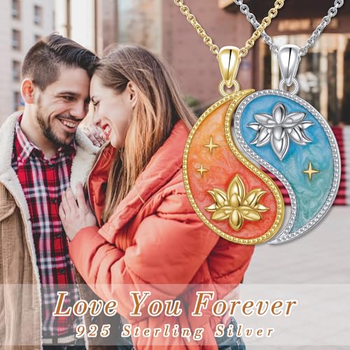 FLYOW S925 Sterling Silver Best Friend Couple Pendant Friendship Sun Moon Lotus Yin Yang Matching Bff Necklace for Women Jewelry - style: Lotus Yin Yang