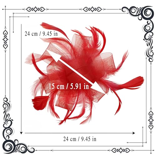 dressfan Womens Fascinator Hat Headpiece 20s Vintage Wedding Hair Accessories for Derby/Wedding/Cocktail/Tea Party - color: Red