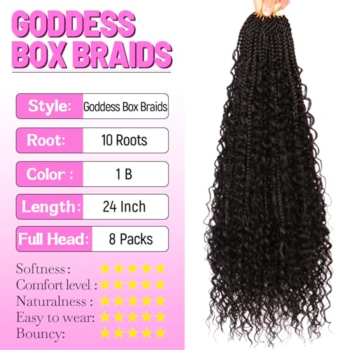 Goddess Boho Box Braids Crochet Hair-8 Packs 24 Inch Crochet Box Braids for Black Women Pre Looped (1B#, 24 Inch(Pack of 8)) - color: 1B#, size: 24 Inch (Pack of 8)