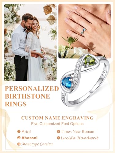 Custom4U Personalized 1-4 Birthstone Rings for Women Promise Rings for Her Sterling Silver Mothers Ring Customized Cubic Zirconia Stones Wedding/Valentine's Day/Mother's Day Jewelry Gift for Mom Wife - color: C-2 Names-Silver
