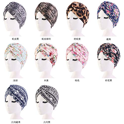 beauty YFJH Women's Cotton Turban Head Wrap Cancer Chemo Beanies Cap Headwear Cap Bonnet Hair Loss Hat - color: Ethnic Black