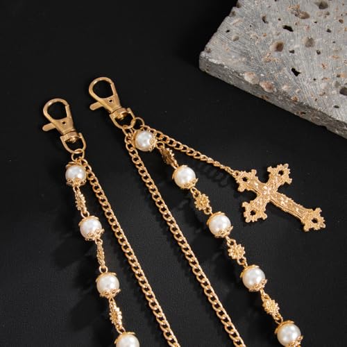 Pants Chains Hip Hop Punk Jeans Wallet Chain Goth Layered Waist Belt Chain Clothing Accessories for Women Men - color: PearlCross Chain