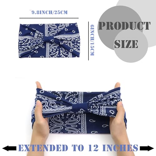FULZTEY Wide Boho Headbands for Women Paisley Red Bandana Head Bands Non Slip Knotted Hairbands Elastic Sport Workout Headwraps Large African Thick Turban Fashion Hair Accessories 4Pcs - color: Style 111