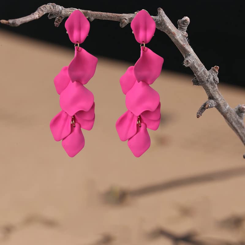 Long Acrylic Rose Petal Earrings Dangle Exaggerated Flower Earrings Drop Statement Floral Tassel Earrings for Women - color: Rose Red