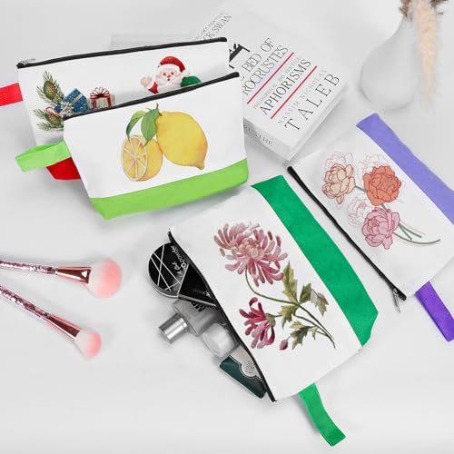 10 Pieces Cotton Canvas Makeup Bag with Bottom and Strap, Multi-Purpose Cosmetic Bag with Zipper Travel Toiletry Pouch, Blank DIY Craft Bag (Multicolor 03, M) - color: Multicolor 03, size: M