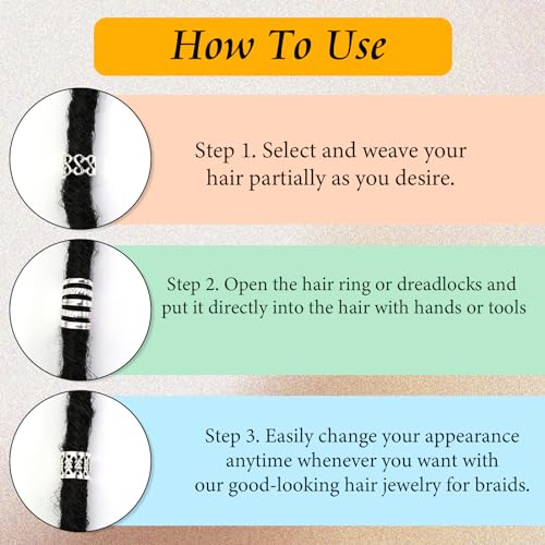 Hair Cuffs for Braids Silver - 80pcs Hair Jewelry Dreadlock Beads Non-Piercing Ear Clips Adjustable Braids Accessories for Women and Men - color: Silver