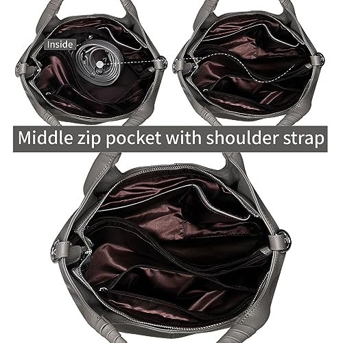 Iswee Genuine Leather Shoulder Bags Purses and Handbags for Women Satchel Designer Cross Body Hobo Medium Size Tote - color: Gray