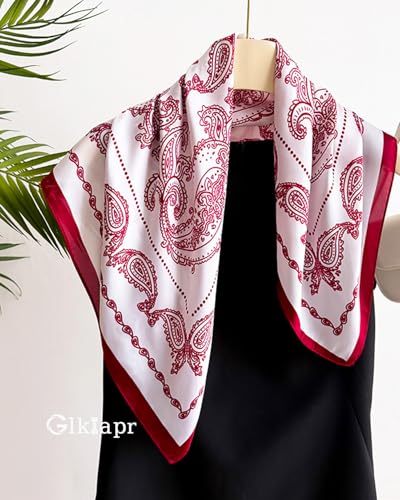 Satin Bandana Headscarf for Women Silky Hair Scarves for Fashion Lightweight - color: 27-red and White Dolphins