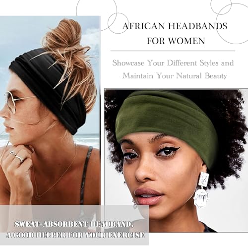 Boho Headbands for Women Extra Large Wide Turban Hair Band Workout Yaga Sports Elastic Headwear Hair Twisted Knot Accessories for Women and Girls - color: Black&Brown
