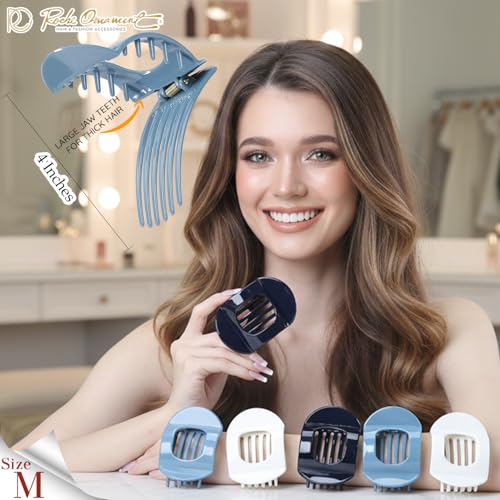 RC ROCHE 6 Pcs Flat Claw Hair Clips for Women Thick Hair French Round Duckbill Square Secure Strong Hold Grip Clamps Barrettes Curved No Slip No Crease Plastic Styling Cute, Medium Coastal Serenity - color: (Medium) Coastal Serenity