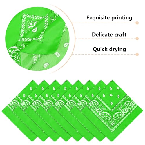 Morcheiong 8/16 Pcs Bandanas Paisley Bandana Head Scarf Headband Handkerchiefs for Men Women Boy Girls - color: Green