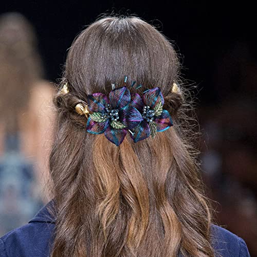 Mistofu 3.93Inch DIY Copper Wire Metal Hand-woven High-level design Barrettes Elegant Hair Accessories, Gifts for Women Girls (Gradient double flower) - color: Gradient double flower