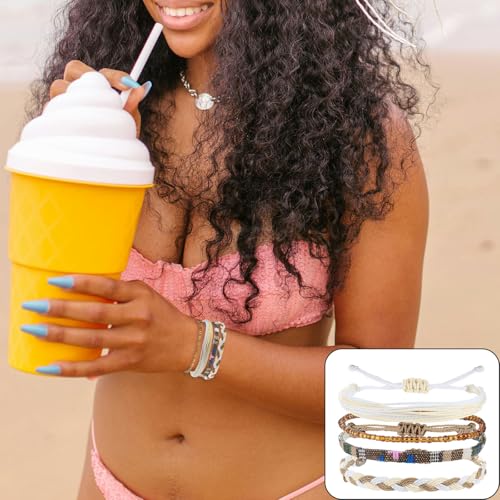 Beach Summer Ankle Bracelet for Women Handmade Braided Adjustable String Anklets Waterproof Surfer Bracelet - color: Brown