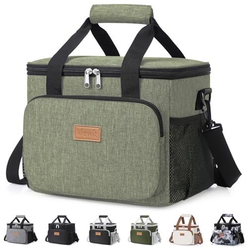 Lifewit Medium Lunch Bag, Insulated Lunch Box, Soft Cooler Cooling Tote for Adult Men Women, Dark Green 12-Can (9L) - color: Dark Green, size: Medium(9L)