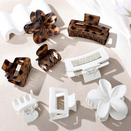 8 Pcs Mixed Style Hair Claw Clips Set, Strong Hold Non-Slip Clips for Women & Girls, Rectangle & Flower Design Hair Clips for Thick/Thin Hair, Daily & Styling Accessories (Neutral & Pastel Tones) - color: Neutral