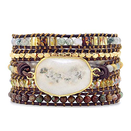 YGLINE Natural Stone Beaded Healing Wax String 5 Wraps Bracelets - color: druzy 3
