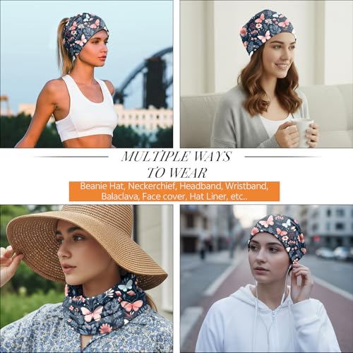 Chemo Caps Slouchy Beanie Hat Stretch Cancer Head Wraps Turban Sleep Headwear Scarf for Women Girls Men - color: I-7-butterfly Flower