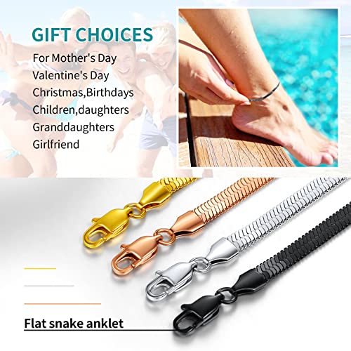 ChainsHouse Ankle Bracelets for Women, Stainless Steel Chain Anklets Waterproof, Women Summer Beach Jewelry Gift, Come with Box - color: 10. 5mm-Herringbone-Black