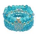 LOTSOF Boho Flower Beaded Bracelet Set for Women - Multilayer Crystal & Flower Charm Stackable Bracelets, Fashion Jewelry Gift for Her - color: Blue
