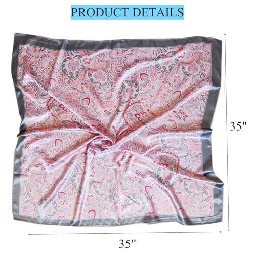 Hexchasty 35”Head Scarf Satin Silk Like Hair Scarf Large Square Head Scarves Bandana Head Wraps Headscarfs for Women Green - color: C-pink Grey