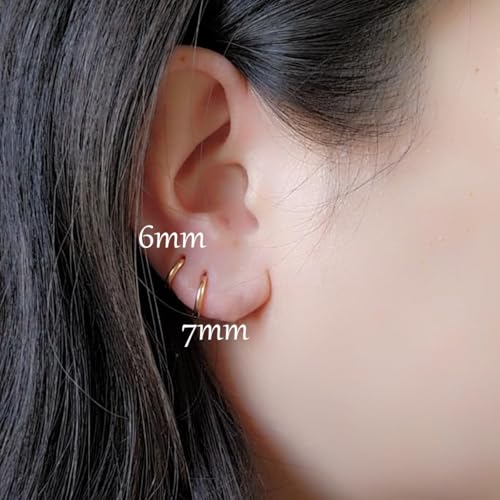 1 Pair 7mm Small Hoop Earrings for Women, Dainty 14K Gold Plated Huggie Hoop Earrings Hypoallergenic Lightweight Cartilage Earrings Set for Multiple Piercings for Sensitive (Gold/2.0mm) - color: Gold, size: 7mm (Thickness: 2.0MM)