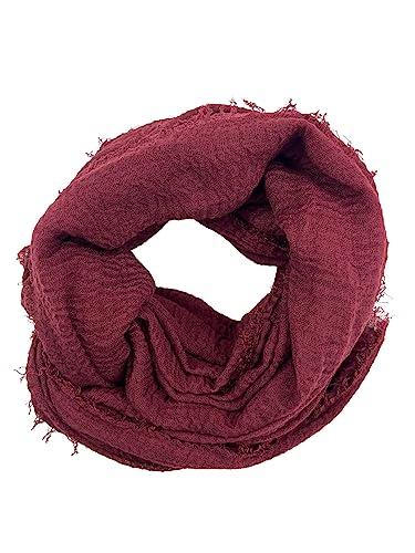 Humble Hilo Womens Woven Bohemian Style Gauze Scarf,Shawl, Head Wrap Fringed Edge Lightweight, Long Folds Small - color: Burgundy