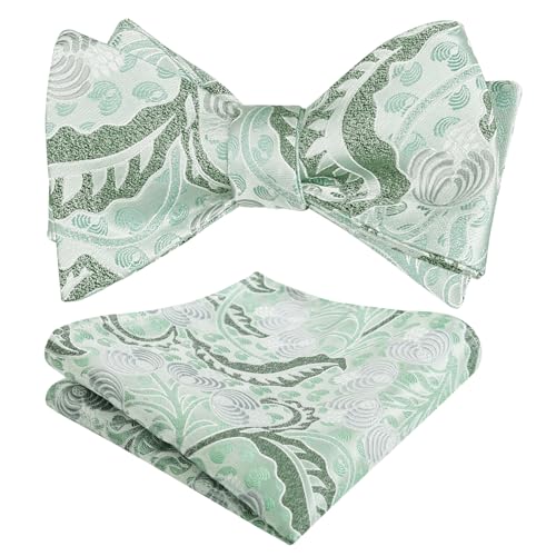 Alizeal Mens 2pcs Classic Floral Pattern Self-tied Bow Tie and Handkerchief Set - color: 035-sage Green