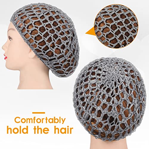 Geyoga 4 Pieces Mesh Crochet Hair Net Rayon Knit Snood Hat Thick Short Women Hairnet Snoods Cover Ornament for Sleeping (Gray) - color: Gray