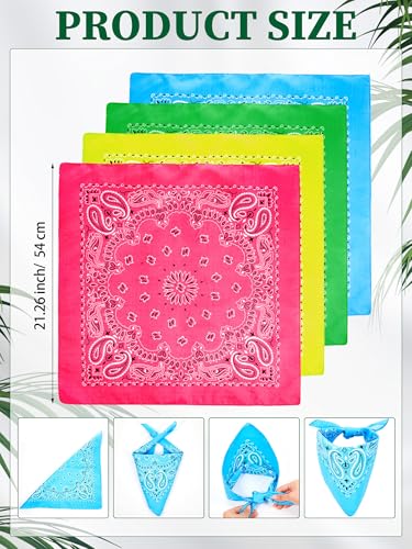Unittype 48 Pieces Paisley Bandana Novelty Unisex Cowboy Headband Sports Bandannas Scarf Outdoor for Western Party Costume - color: Blue, Green, Yellow, Pink, style: Classic