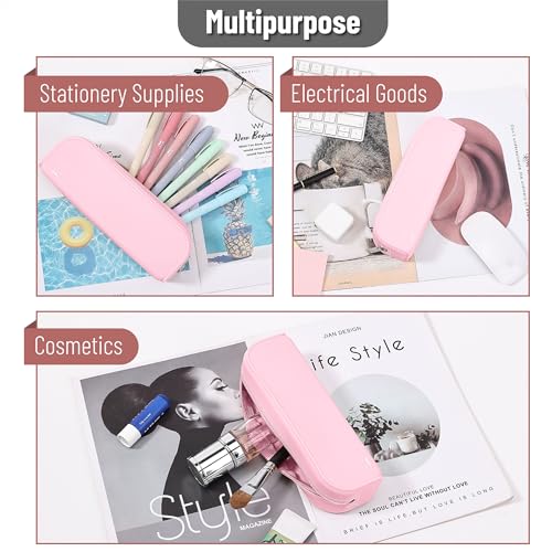 Mr. Pen- Silicone Pencil Case, Light Pink Pencil Pouch, Pencil Case Small | Multifunctional Pouch for Stationery, Cosmetics and Electrical Goods Storage - color: Light Pink