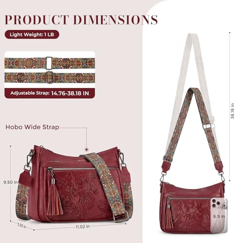 Crossbody Bags for Women, Vegan Leather Medium Crossbody Purse, Spacious Daily Travel Shoulder Bag with Boho Strap - color: Red