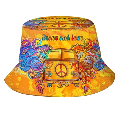 NASIAN Psychedelic Trippy Rave Bucket Hats for Women Men Outdoor Travel Beach Sun Hat Festival Outfits - color: Hippie Peace Car