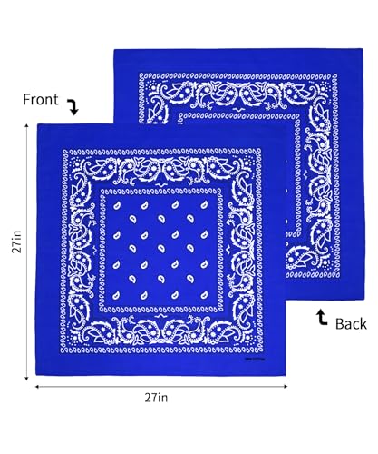 Bycc Bynn Large 27" x 27" 100% Cotton Bandanas - Set of 4 - color: Royal Blue+gray+brown+army Green