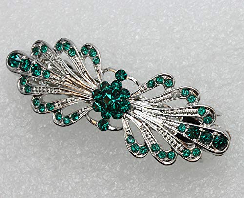 Faship Green Small Mini Floral Hair Barrette Clip - color: Green