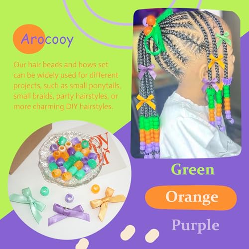 45PCS Mardi Gras Hair Beads for Braids Green Purple Small Hair Bow Clips Cute Loc Hair Accessories Silicone Beads and Bows for Girls Kids - color: Green