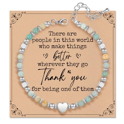 Inspirational Gifts Bracelets for Women: Healing Natural Stone Beaded Bracelets - Mothers Day Birthday Graduation Christmas Gifts for Women Friends Mom Daughter Sister Bestie - color: Amazonite-Thank You