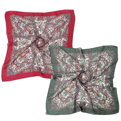 K-Elewon 27.5” Women Medium Square Scarf Head Scarf- 2PCS Neck Scarf Hair Scarf Head Sleeping Wraps Scarfs for Women H07 - color: Se07(2pcs)