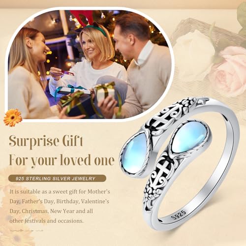 Moonstone Ring for Women 925 Sterling Silver Adjustable Open Ring Boho Statement Jewelry Gift for Her - style: Cross Open Ring