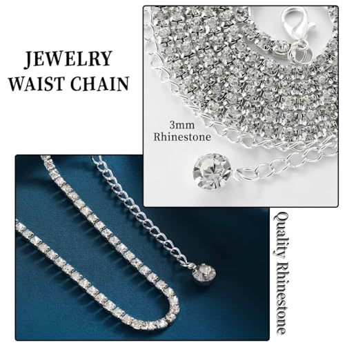 Rhinestone Waist Chains Crystal Waist Chain with Pendant Abdominal Chain Thin Minimalist Body Chain Jewelry for Women Beach Rave - style: A-Rhinestone-Sliver