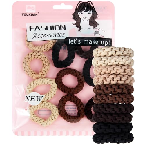 Youxuan Elastic Hair Ties for Women - No Damage, No Slip, No Pull Hair Bands - Comfortable Handmade Braided Polybands for Girls - 10-Pack Multi Colors Polyester Scrunchies - color: Multi-Color-BZ