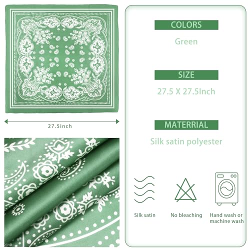 DOOBO Satin Head Scarf - 27.5 Inches Silk Bandana Hair Wrap Square Scarf for Women & Girls - color: Green