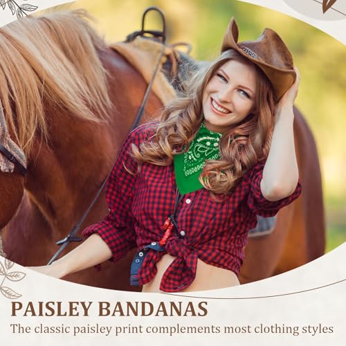 12 Pack Bandanas Unisex Paisley Cowboy Bandanas Bulk Multi Purpose Headband Scarf for Men Women Costume - color: Green, style: Classic