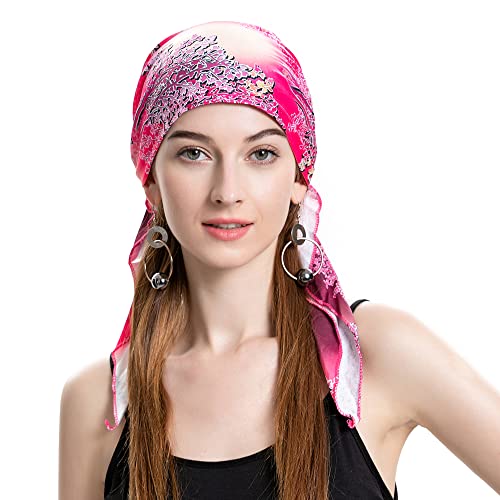 ZLYC Chemo Headwear Pre Tied Head Scarf Headwraps Lightweight Turban Beanie Cap for Women - color: Floral Pink