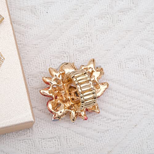 CSY Luxury Women's Austrian Crystal Leaves Flower Big Cocktail Statement Rings Stretch Adjustable Ring Jewelry Accessories - color: hot pink crystal-gold tone