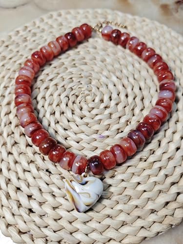 Chunky Colorful Beaded Statement Boho Summer Beach Chokers Necklace Heart Pendant Pink Green Yellow Brown Fashion Jewelry - color: Brown