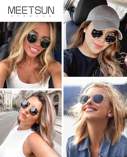 MEETSUN Round Polarized Sunglasses for Women Men Classic Retro Metal Frame Sun Glasses UV Protection - color: (3 Pack) Gold/Grey + Black/Grey + Gold/Dark Green