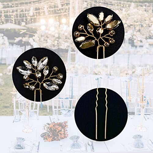6 Pieces Bride Hair Pins Rhinestones Gold Hair Accessories for Women Crystal Wedding Hair Piece for Bride Women Girls Bridesmaids (Gold) - color: Gold