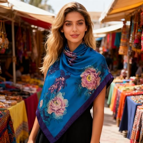 XL 43 Inch Extra Large Square Scarf Fashion Scarves Silk Feeling Hair Scarf Wrapping Scarfs Night Sleeping Headscarf - color: Ba1016