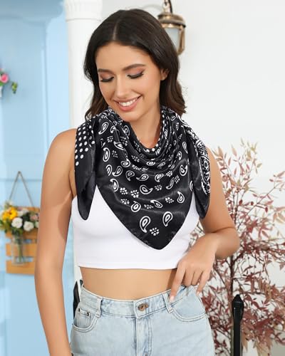 AWAYTR 35” Satin Head Scarf for Women Like Silk Scarf for Hair Scarf Satin Hair Bandana Women Headscarf Hair Wrap Scarf Neck - color: Cashew - Black